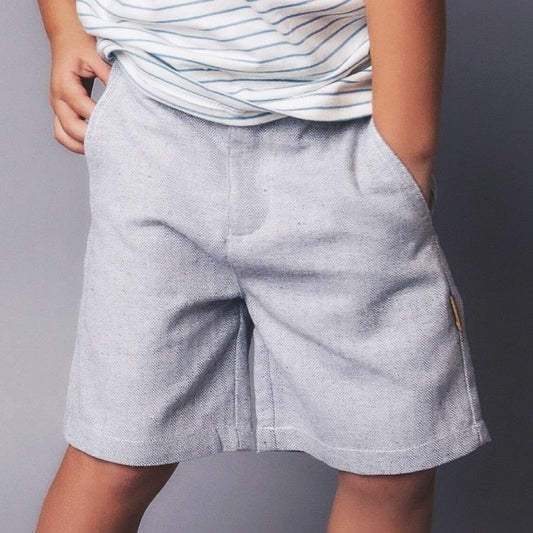 Boys Tailored Shorts - Ice Grey Herringbone