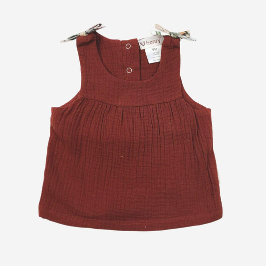 Baby Girls Gathered Sun Top - Auburn Red | Love Henry