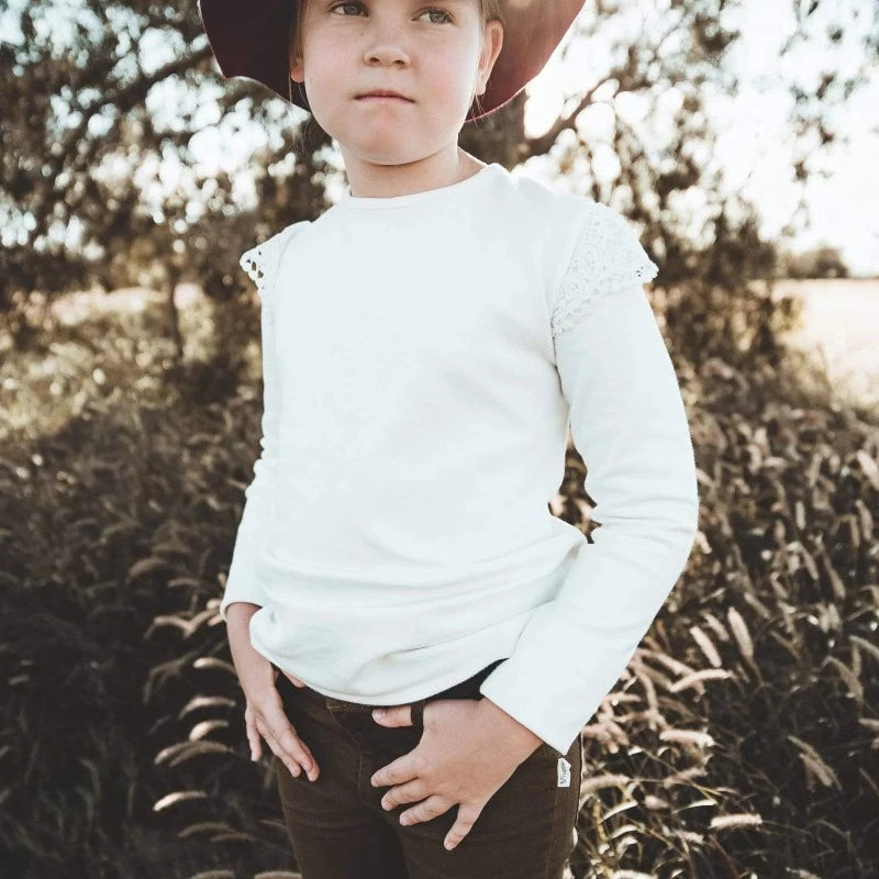 Girls Lace Sleeve Top - White | Love Henry