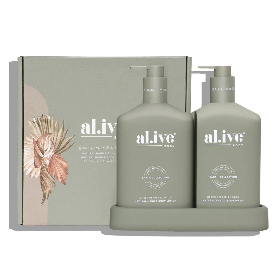 Wash & Lotion Duo + Tray - Green Pepper & Lotus | al.ive body